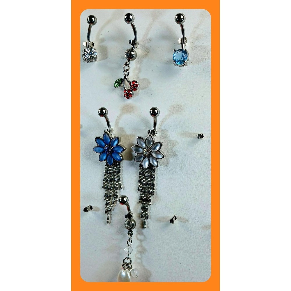 Vintage 1990s Belly Button Rings 316L Surgical Steel 14G Cherry Flower Fringe